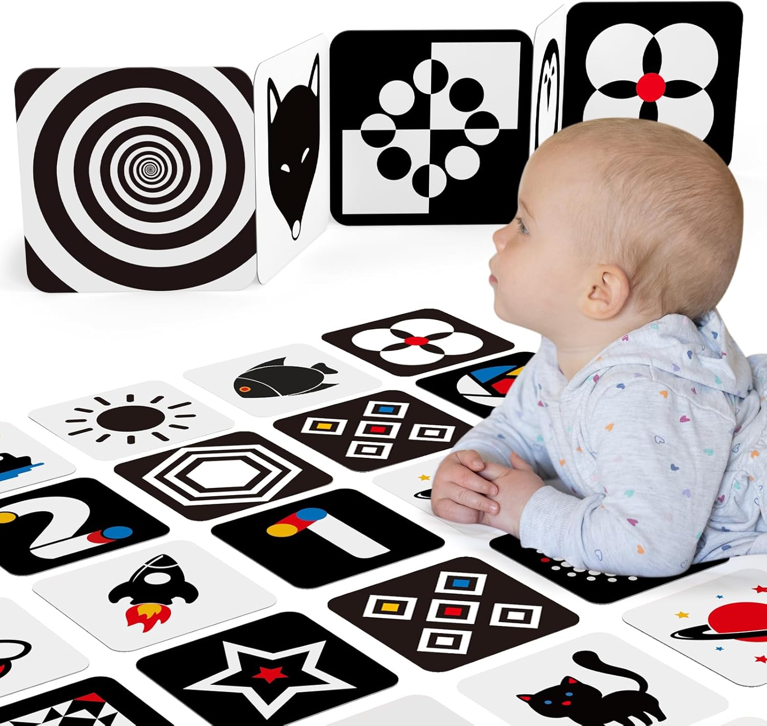 Thumbnail 1 de hahaland Flash Cards per Neonato in bianco e nero per Tummy Time, 20 pezzi (40 immagini) 0-6 mesi