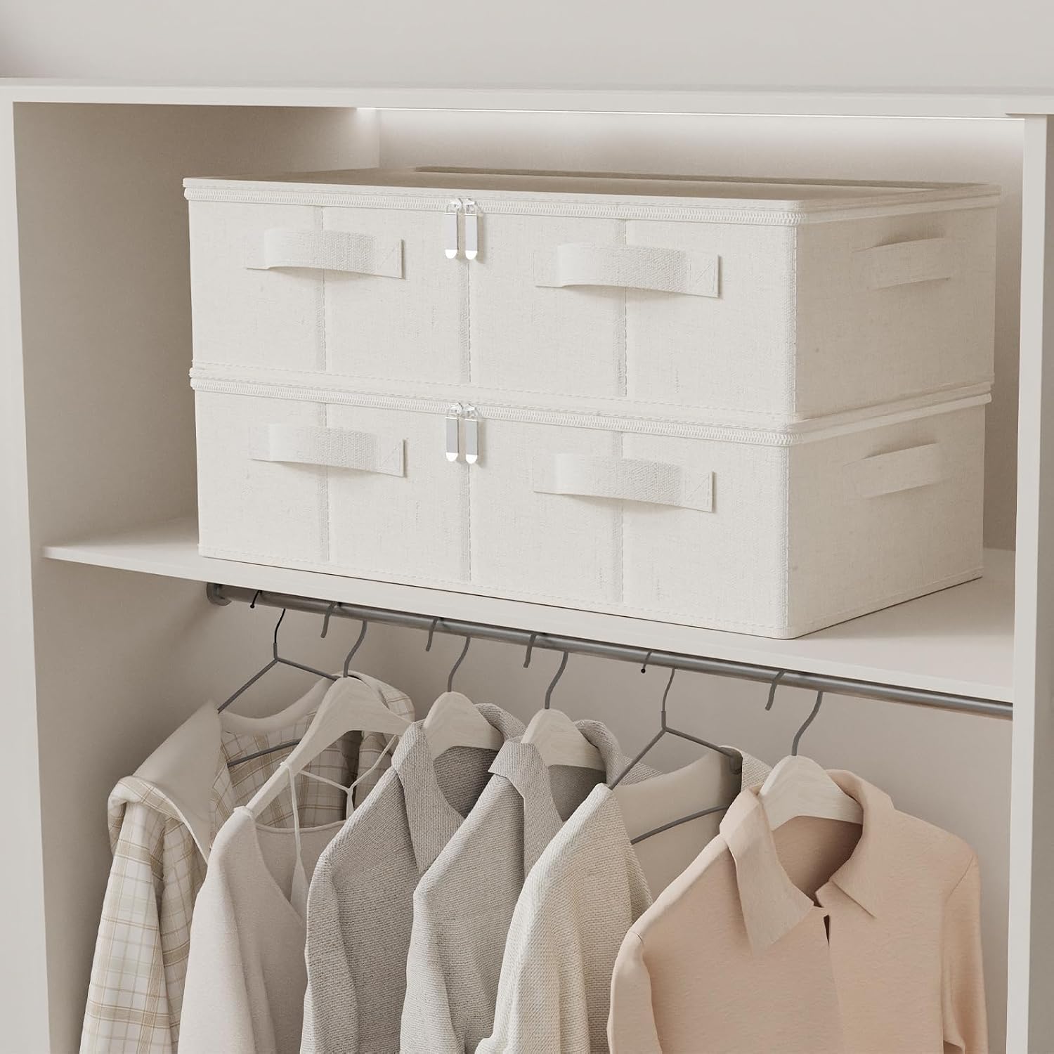 Detalle de ENUMAIL EN104BES-2 opvouwbare opbergdozen, set van 2, beige linnen