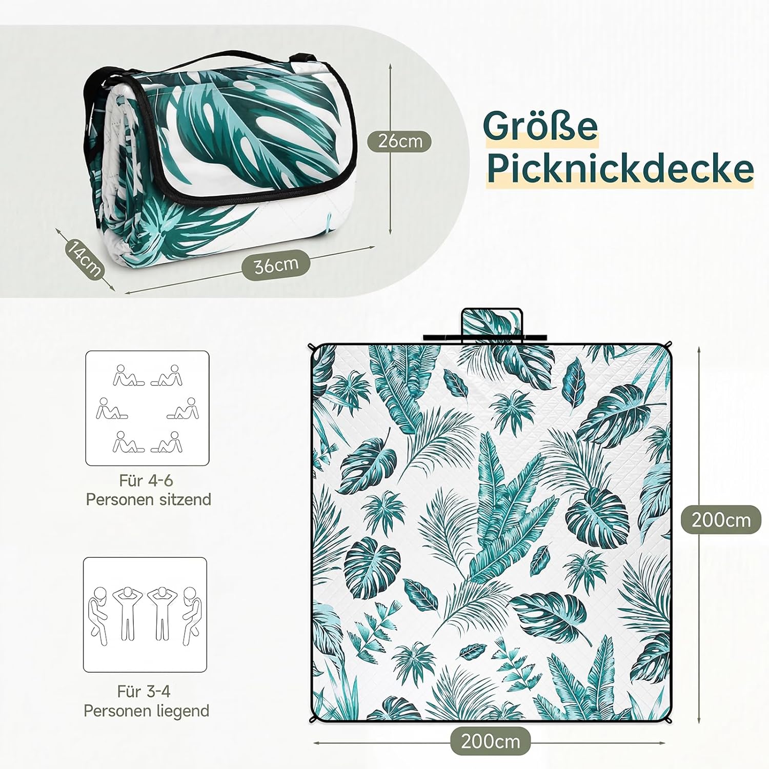 Thumbnail 4 de HAUSPROFI Picknickdecke 200×200 cm – wasserdicht & isoliert, inkl. Tragegriff und Heringen