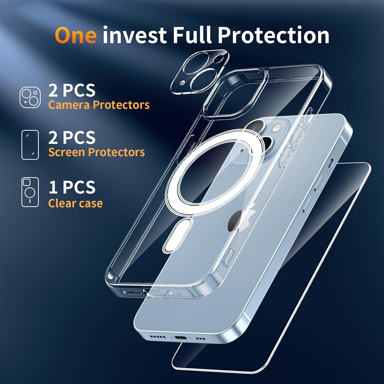 Detalle de YNMEacc iPhone 14 magnetic clear case with 2 screen protectors