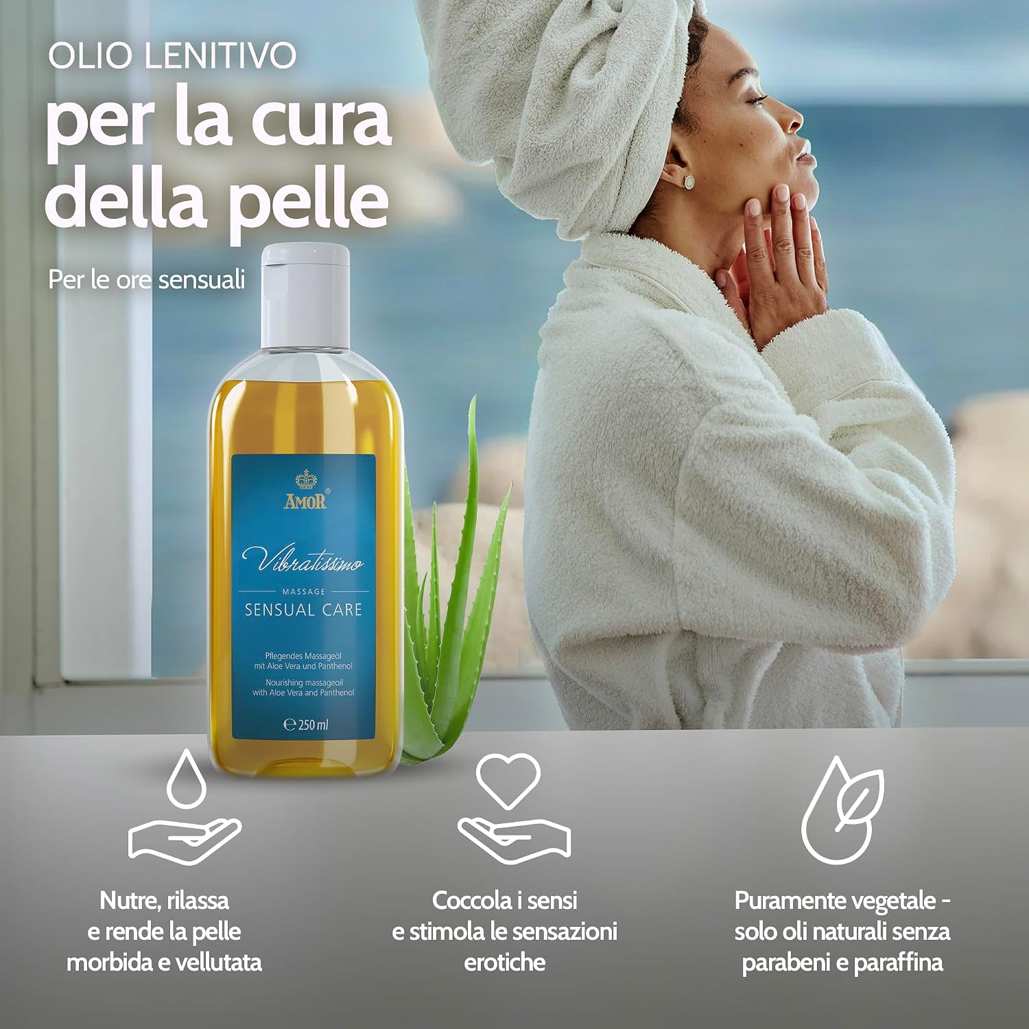 Detalle de Vibratissimo Sensual Care 250 ml – olio da massaggio per il corpo con aloe vera