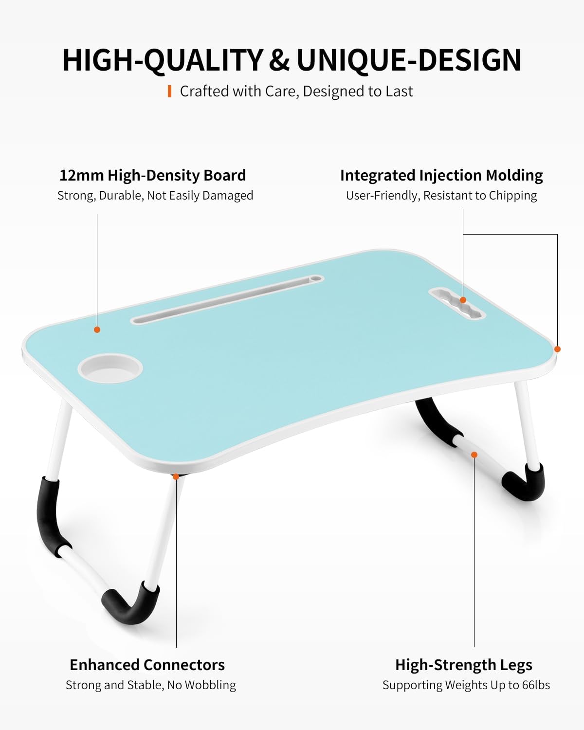 Detalle 1 de FISYOD FIS03 Foldable Laptop Table with Cup Holder and Tablet Slot, Blue