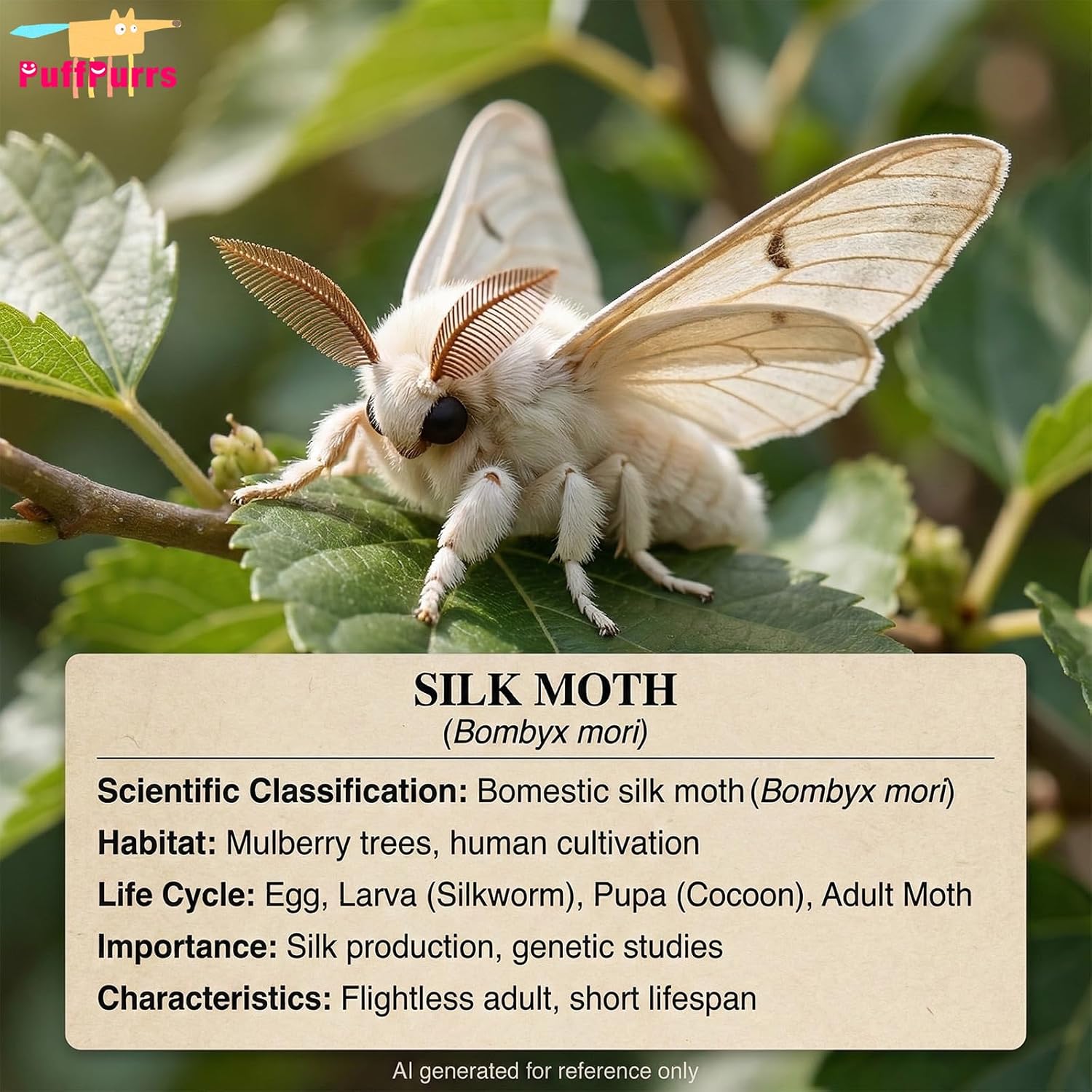 Detalle de PuffPurrs Silk Moth Plush (13in Rounded Body) – realistic soft insect toy for nature learning