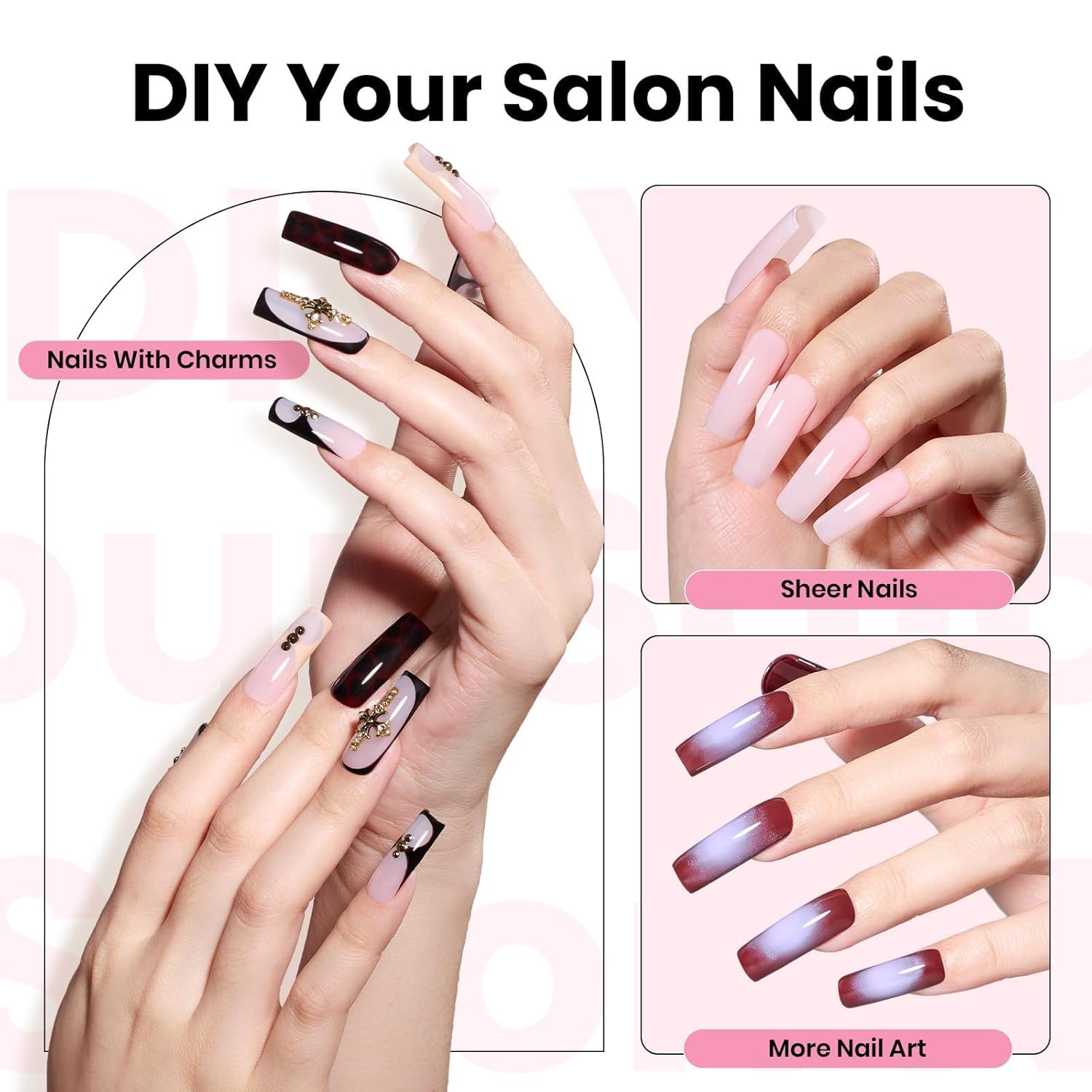 Thumbnail 1 de Beetles Tipex Instant Apex Nail Tips Kit with Dehydrator & Primer, Long Square (224pcs) + Mini UV Lamp