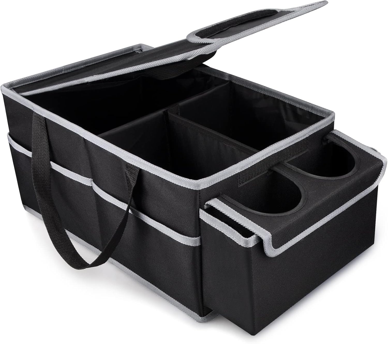 Thumbnail 6 de GUWINA Car Backseat Organiser (Grey) with Lids and Straps – foldable multi-compartment storage for front, rear seats and boot