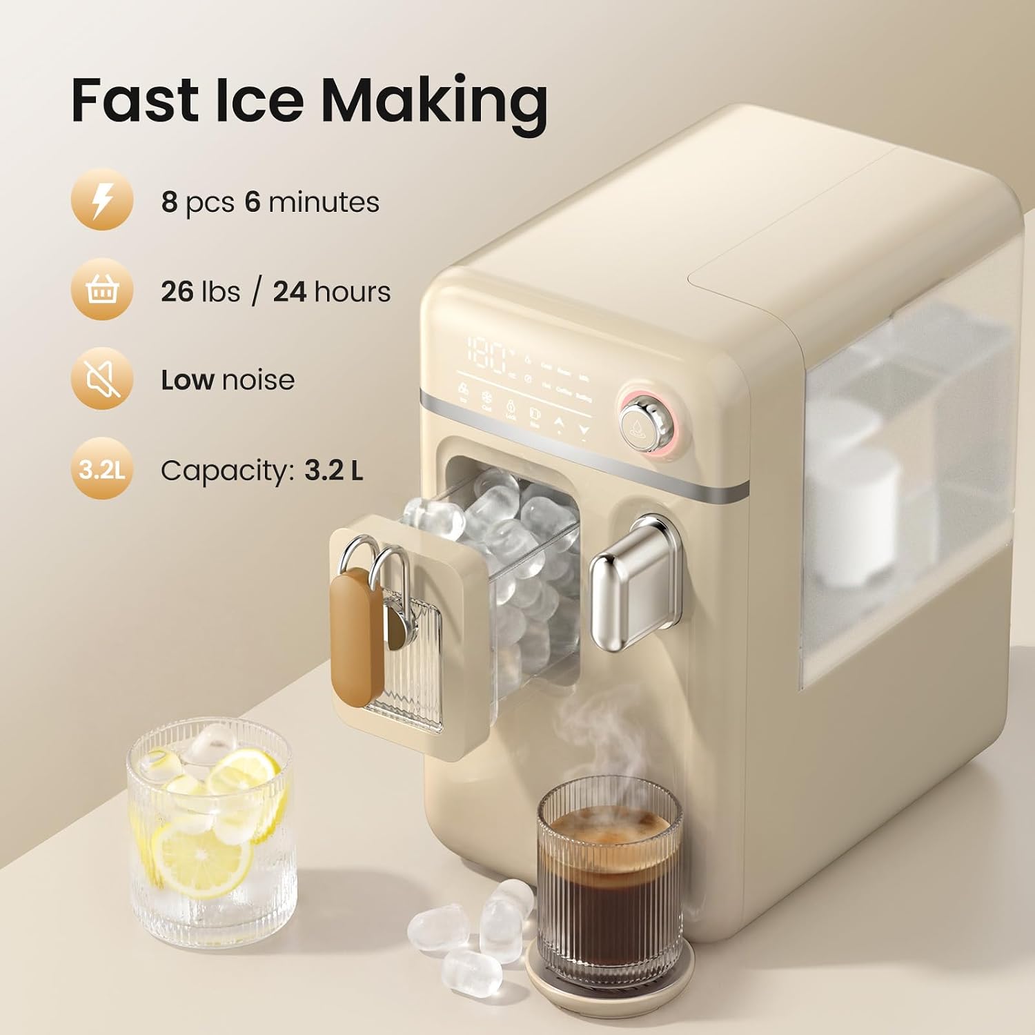 Detalle de Nerefou Countertop Ice Maker and Water Dispenser, Cream Yellow