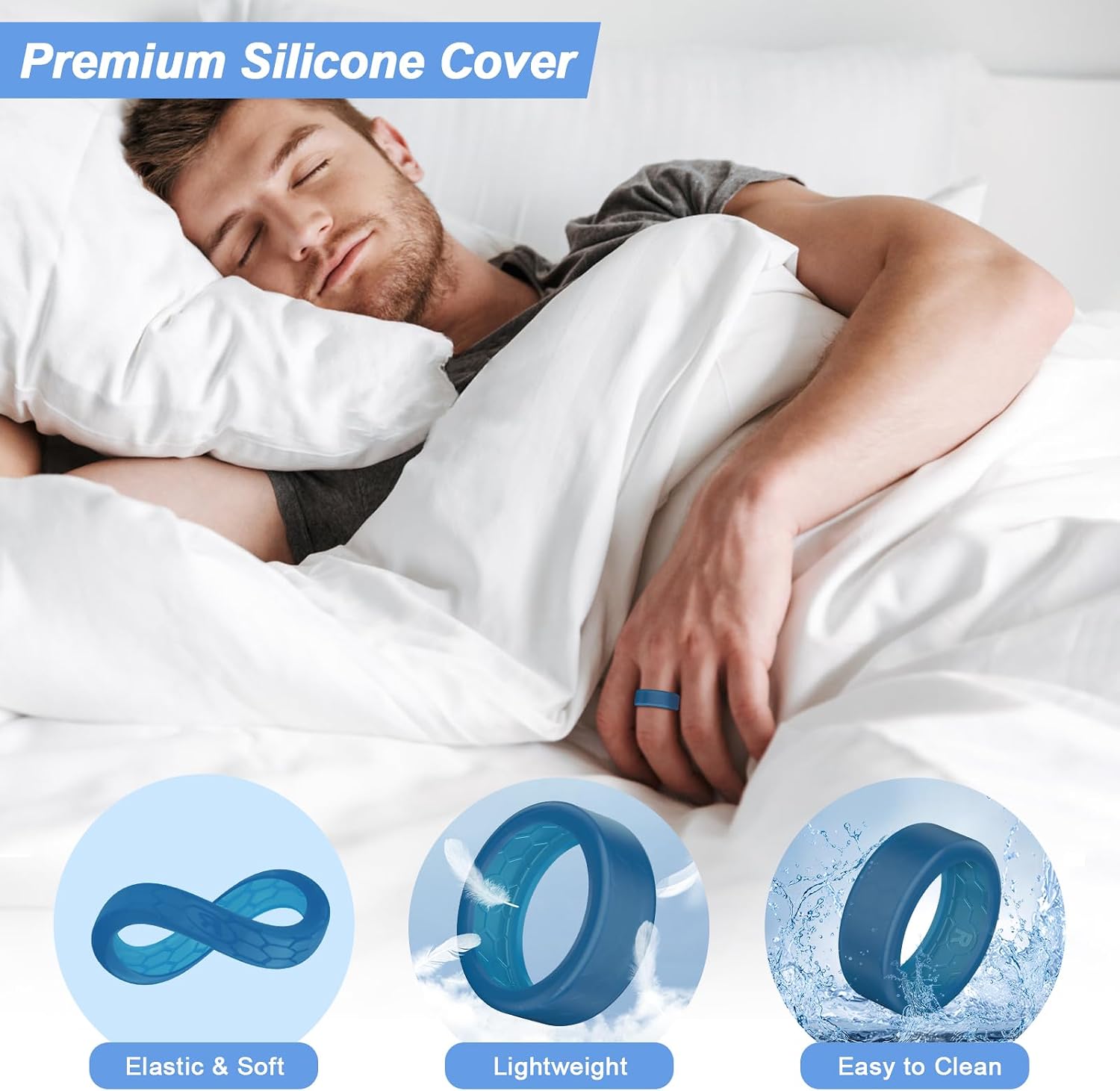Detalle de 4-Pack Ring Protector for Ultrahuman Ring AIR / Oura Ring Gen 4-3 – Anti-Scratch Elastic Silicone Cover (Clear 2 + Navy Blue 2, Size S)