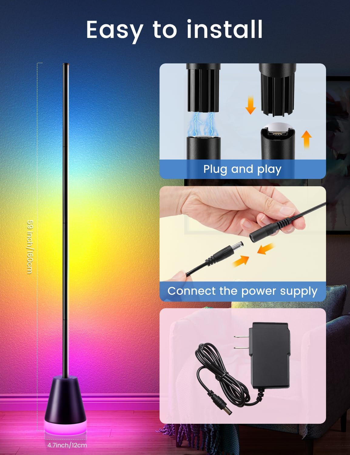 Detalle de Smart LED Floor Lamp RGBIC 150cm