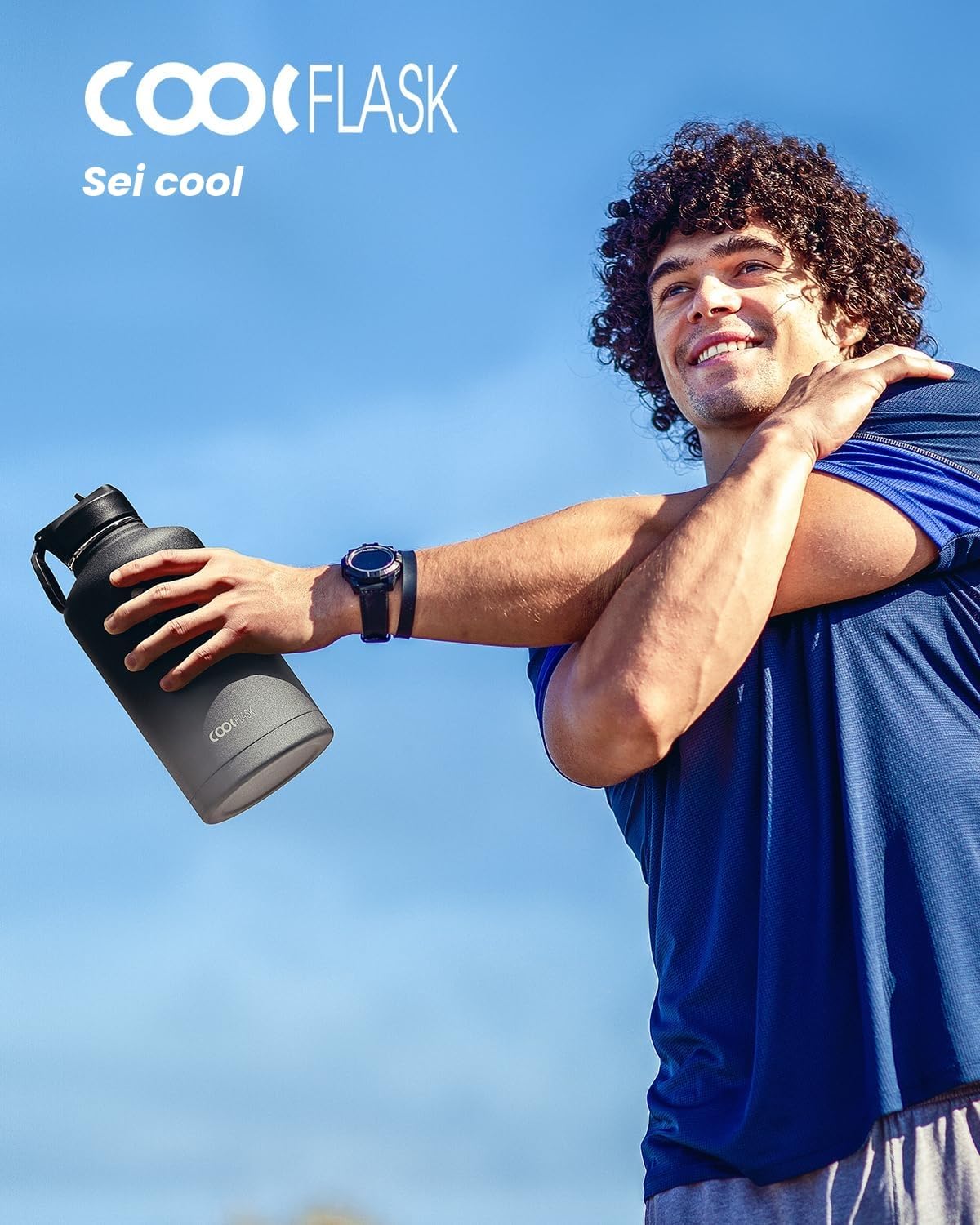 Detalle 2 de Coolflask Isolierte Wasserflasche 2L – 3 Deckel, Edelstahl 18/8, Doppelwandig, Auslaufsicher