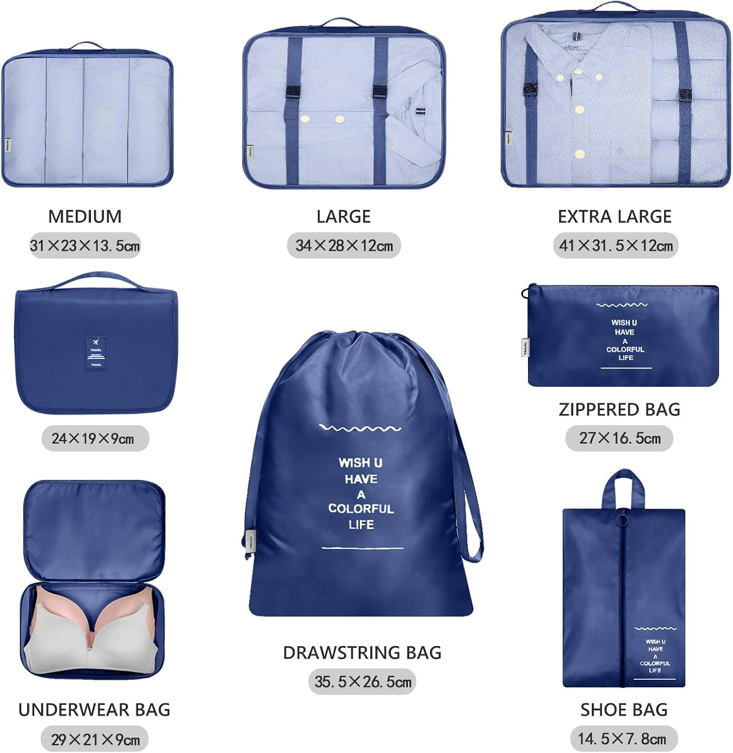 Detalle de MURISE Packing Cubes 8 pièces (6/8) – organisateur de valise pour voyages et vacances