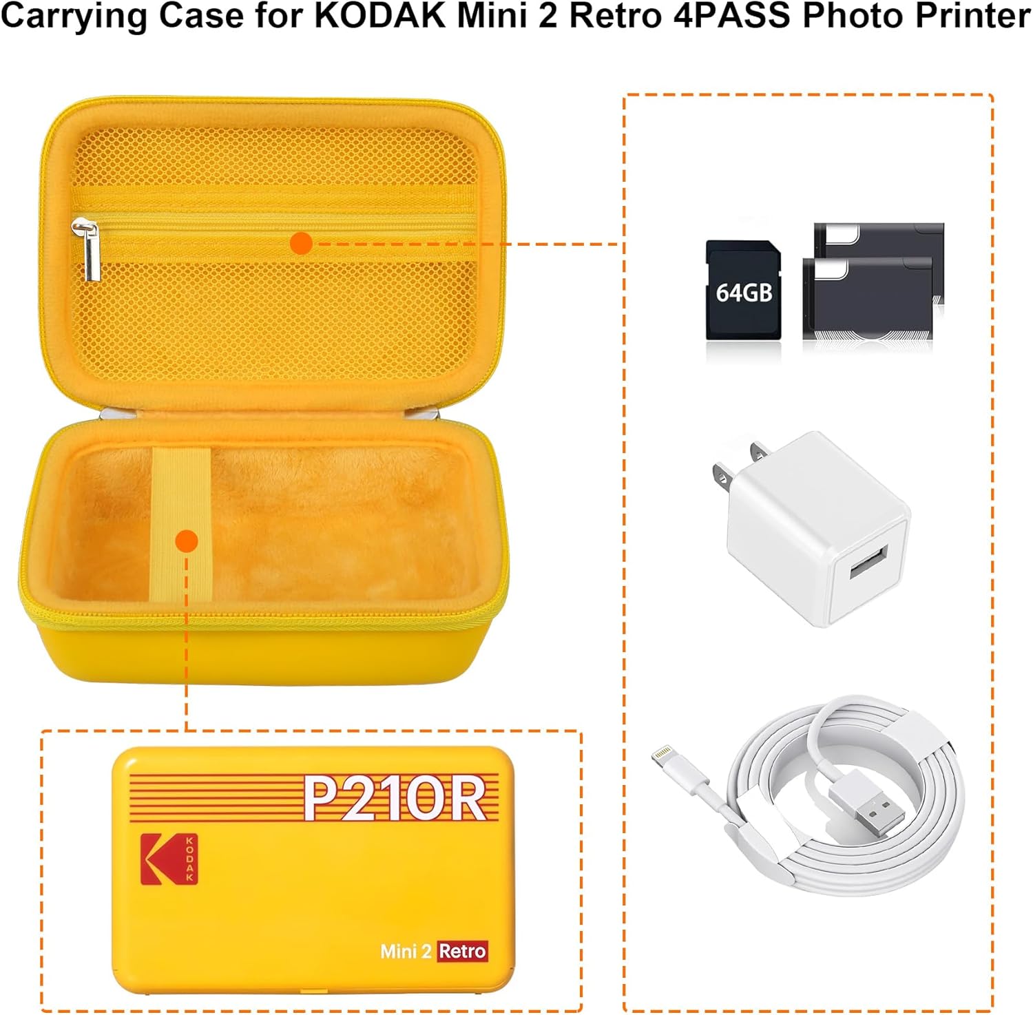 Detalle de RAIALL Hard Case for Kodak Mini 2 Retro 4PASS Portable Photo Printer (Yellow)
