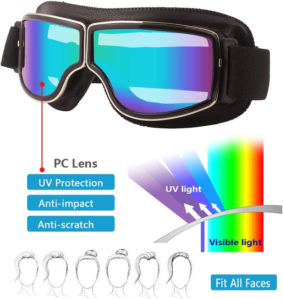 Detalle 2 de Ashilun Retro Pilot motorcycle goggles fog-proof