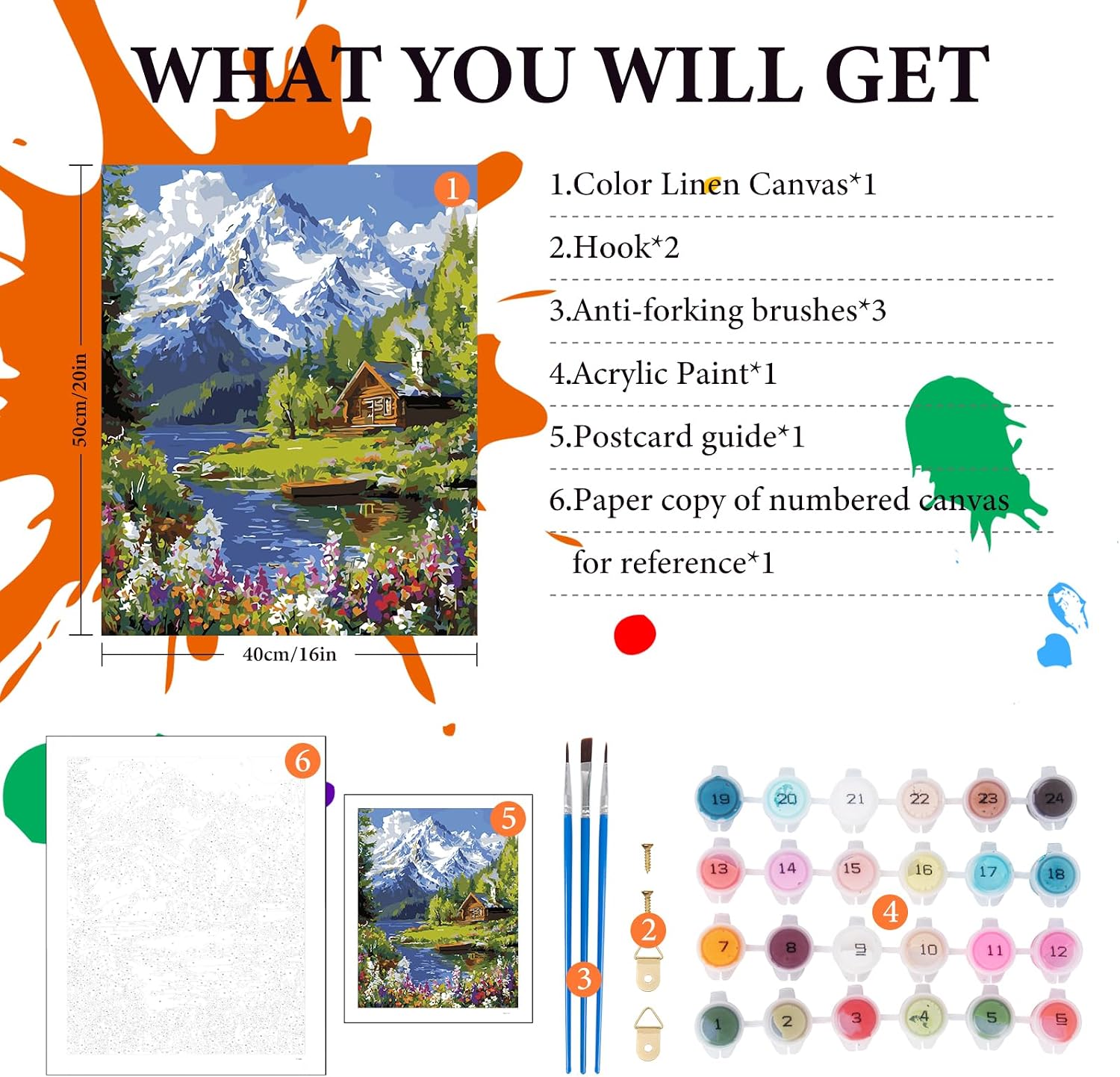 Detalle de Forest Mountain paint by numbers kit 16x20in