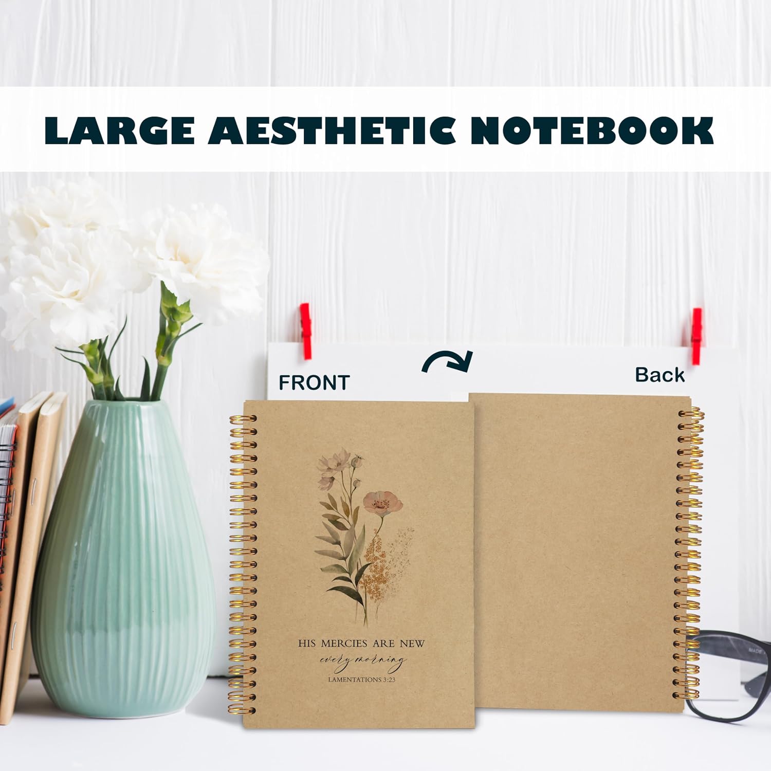 Detalle 2 de BearCake Floral Christian Notebook Journal, Hardcover Spiral, 80 Pages