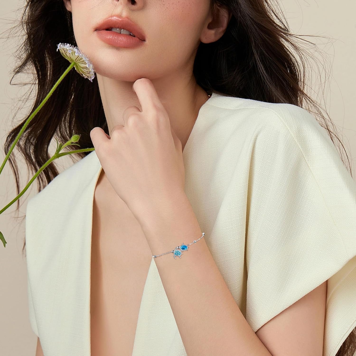 Detalle de Micory Femme – Bracelet Tortue en Argent Sterling 925 Réglable, Cadeau Élégant