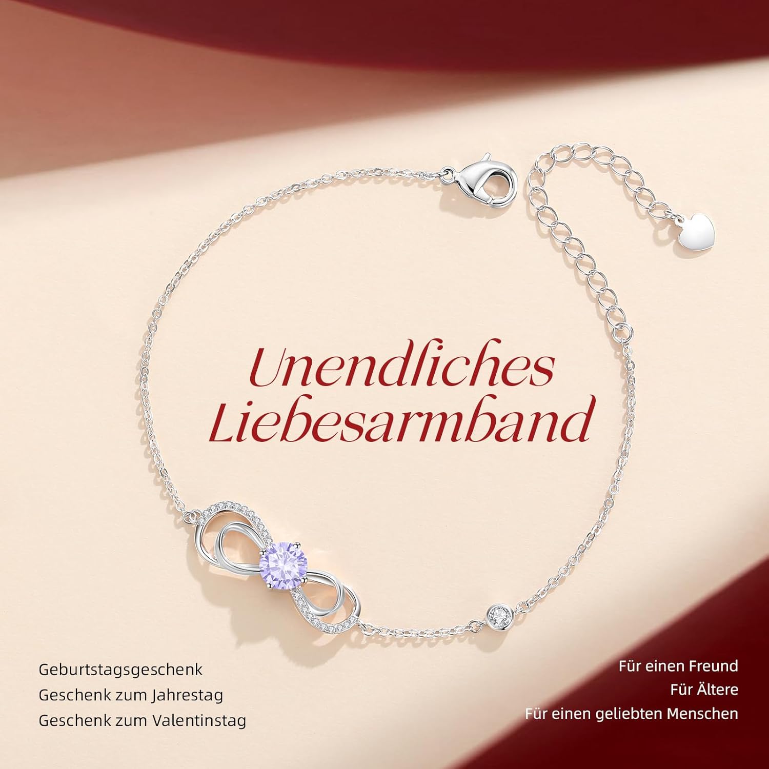 Thumbnail 4 de CDE Infinity Armband Damen Herz Geburtsstein in Roségold-Optik mit Zirkonia