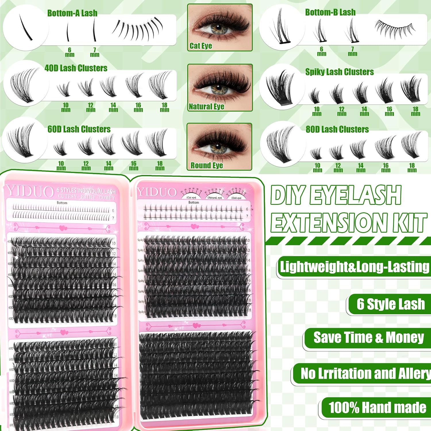 Thumbnail 3 de YIDUO 1846Pcs Lash Clusters Kit with Spikes+Bottom Cluster Lashes – D Curl, Wispy Volume DIY Eyelash Extensions