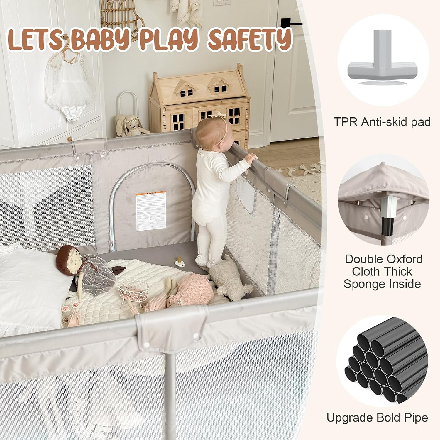 Detalle de Cafolatt Laufstall Baby 120x120 cm – sicherer Spielbereich mit atmungsaktiver Netzmatratze