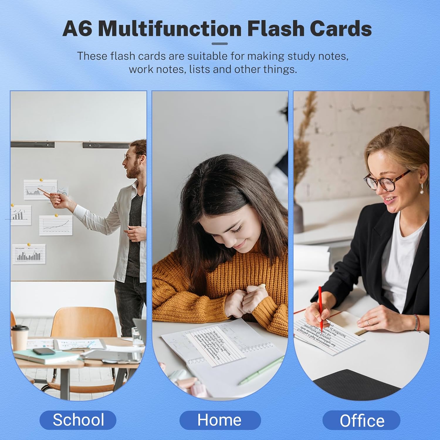 Detalle de 400 PCS A6 Index Cards (10.2 x 14cm) Ruled Flash & Revision Cards – White, 160gsm paper