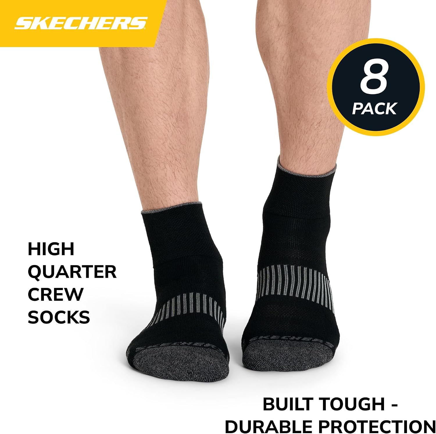 Detalle de Skechers Men’s 8-Pack Work Collection High Quarter Socks – Extra Cushion et Mesh ventilé, noir, 10-13