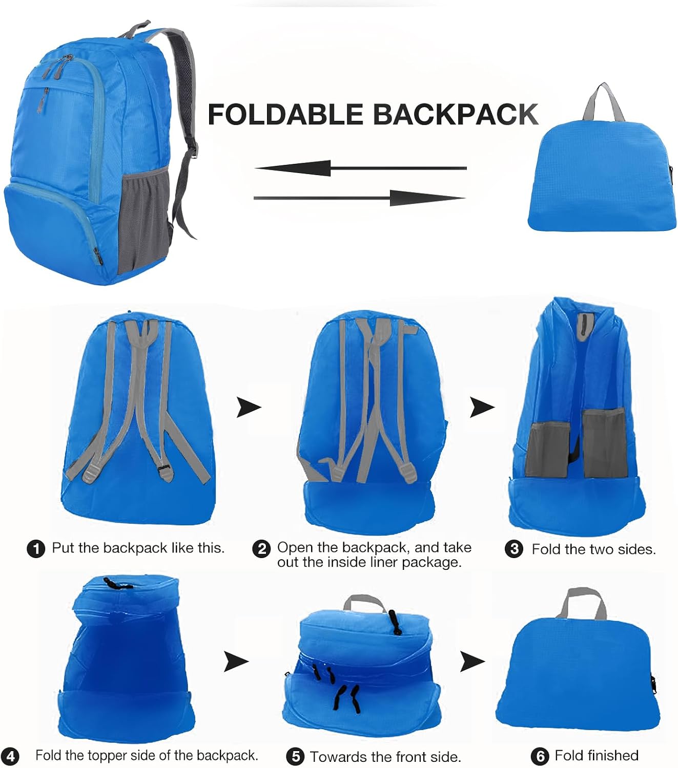 Detalle 2 de Dewellyoo lightweight foldable packable rucksack – waterproof, breathable daypack for outdoor, travel and school