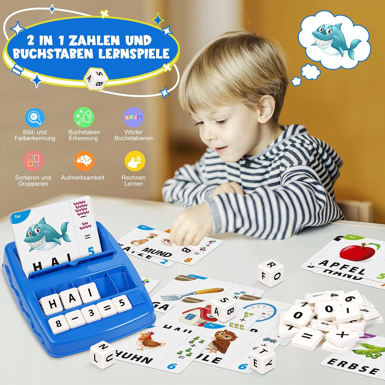 Detalle 2 de Joozmui Geschenk Mädchen 3–8 Jahre: 2‑in‑1 Lernset für Buchstaben und Zahlen