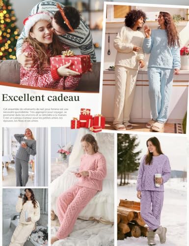 Thumbnail 8 de Niwicee Pyjama Femme Hiver Polaire – Ensemble 2 pièces bleu M