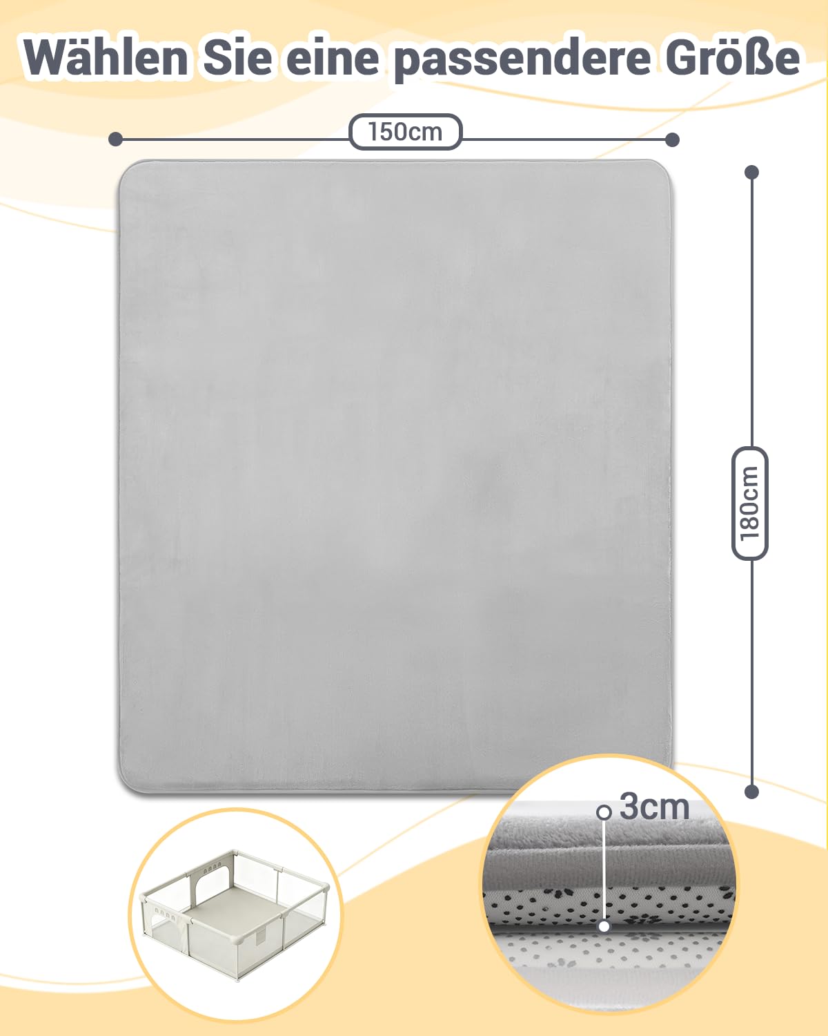 Thumbnail 2 de Favodormir Dicke Krabbelmatte Baby 150×180×3 cm (3 cm Schaum, rutschfeste Unterseite) – Grau