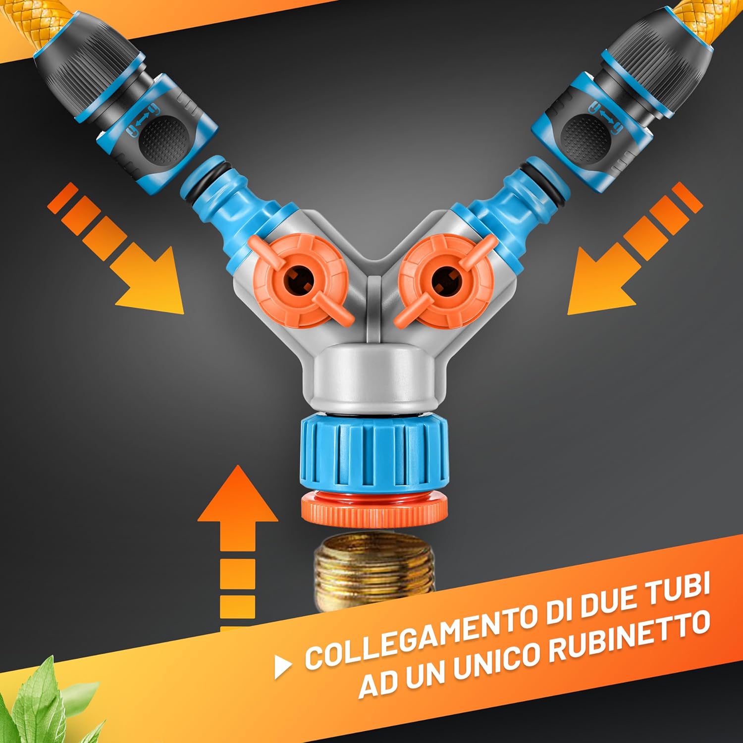 Thumbnail 3 de GRÜNTEK Raccordo Rubinetto a 2 Vie con Valvola e Attacco Rapido – 3/4" Ø, Adattatore 1" Filettato