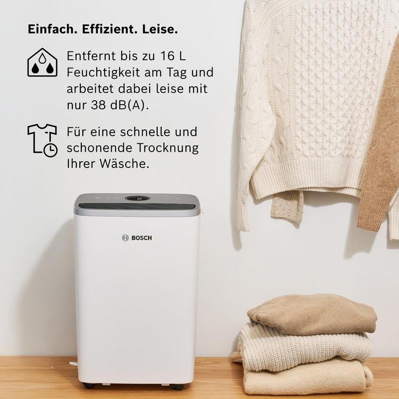 Detalle de Bosch Dry 4000 2,5 l – Deshumidificador compacto para 33 m² (Blanco)
