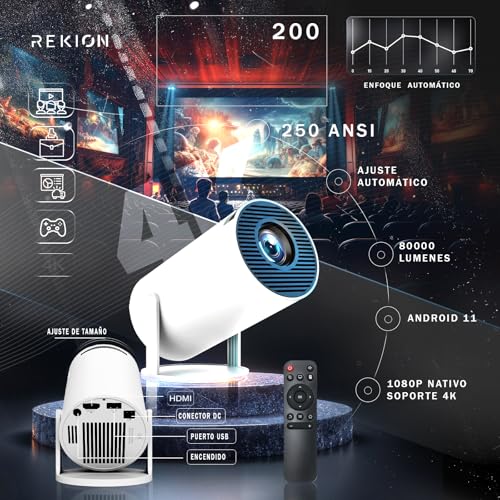 Detalle de REKION Super Pack Mundial: Proyector HY.300 Pro 4K con Pantalla de 60" y Android 13
