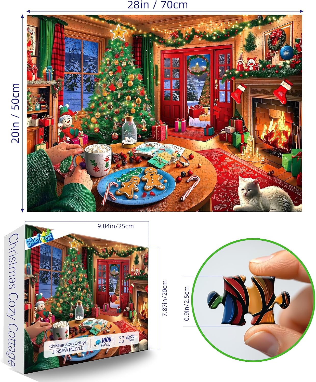 Detalle 2 de Blueforest BFJIUJIU-01099 1000-Piece Christmas Cottage Jigsaw Puzzle