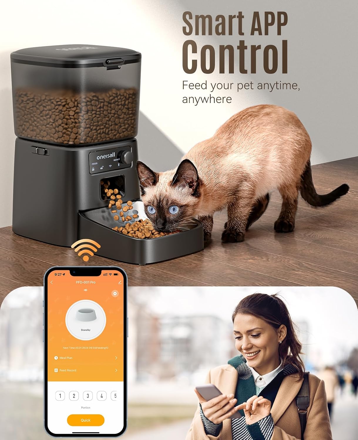 Detalle de oneisall Automatic Cat Feeder WiFi 3.5L