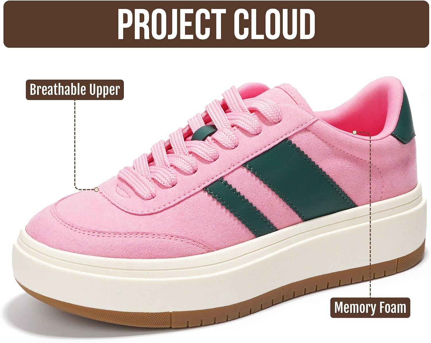 Detalle de Project Cloud Platform Sneakers for Women – Lightweight Memory Foam Insole, Non-Slip Platform Sneakers