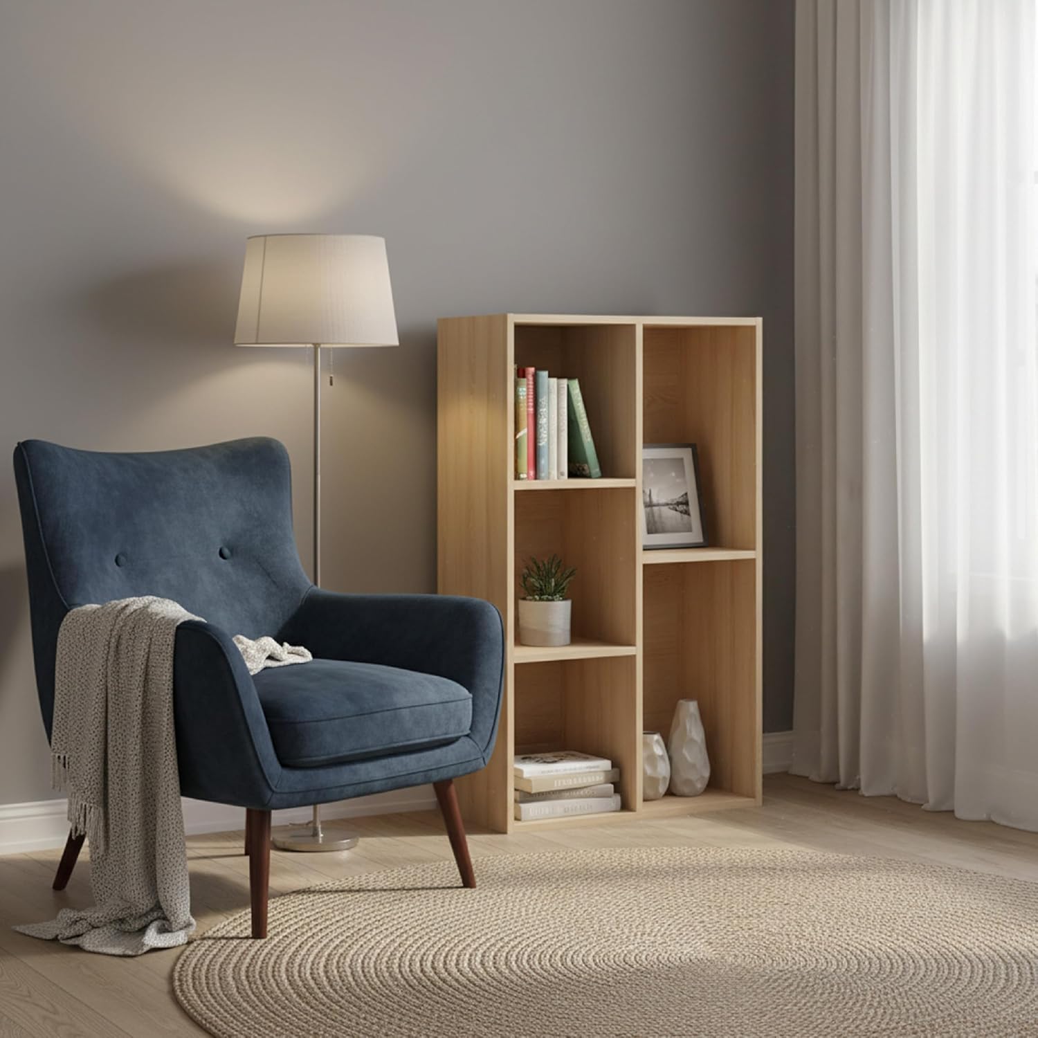 Detalle de Baroni Home Libreria a Cubi Componibile, Scaffale Modularе per Soggiorno, Ingresso e Camera da Letto – Naturale 5 Cubi 24x50x80 cm