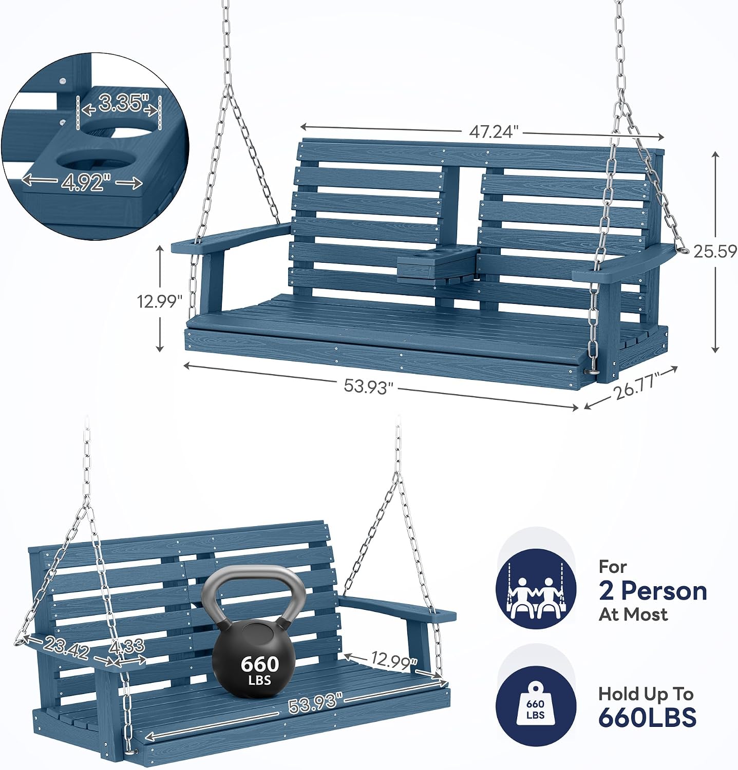 Detalle de KINGYES Outdoor Porch Swing, 660-Pound Capacity