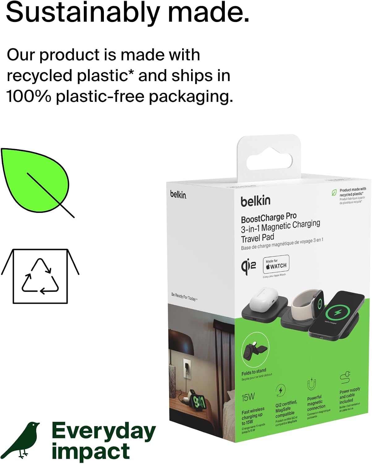 Thumbnail 6 de Belkin BoostCharge Pro Foldable Qi2-Certified 3-in-1 Wireless Charger Travel Pad (MagSafe-compatible, up to 15W)