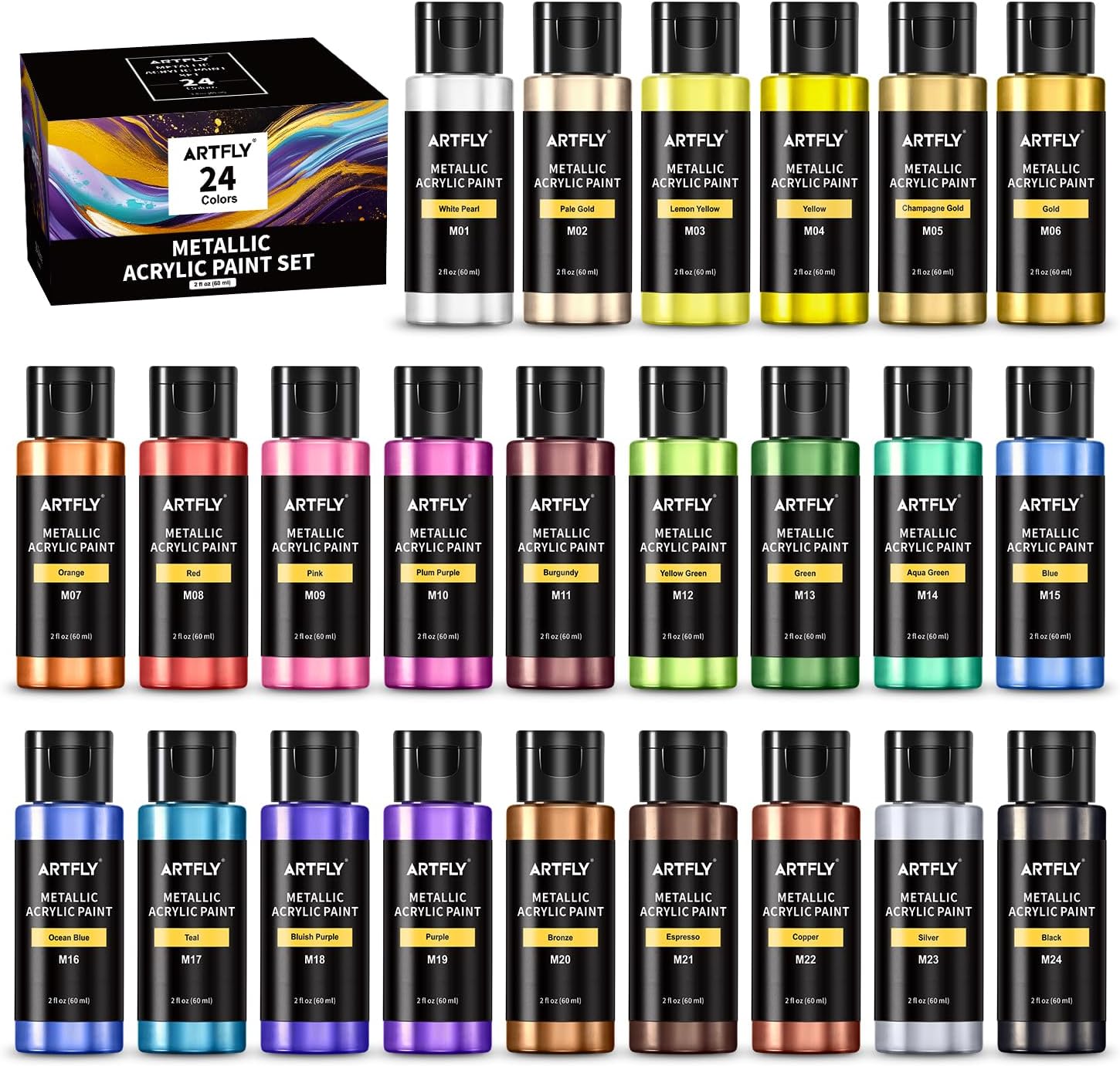 Detalle de ARTFLY Metallic Acrylfarben Set 24 Farben