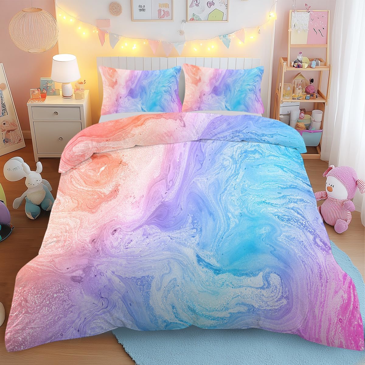Thumbnail 1 de BlessLiving Duvet Cover Set: Pastel Ombre Marble Pink Blue (Double 3-Piece)