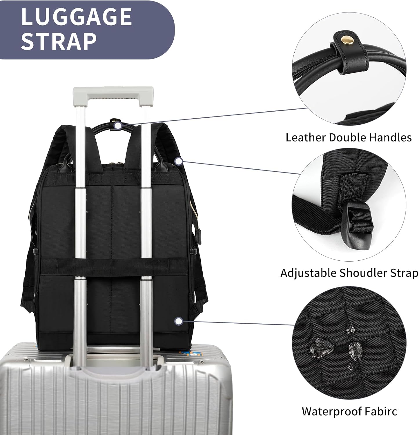 Detalle de EMPSIGN Laptop Rucksack Damen 17.3 Zoll – Wasserdicht, Elegant & Vielseitig