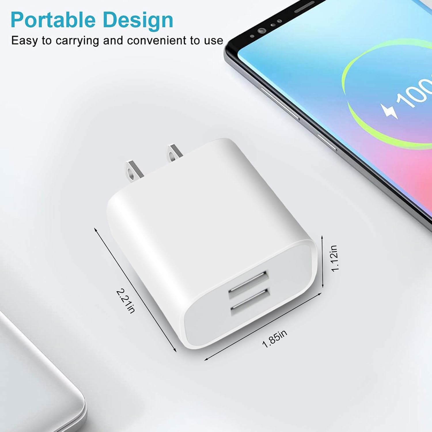 Detalle de 4 Pack Dual-Port USB Wall Chargers (White) — 5V/2.1A USB Power Adapters for iPhone, Galaxy, Pixel & More