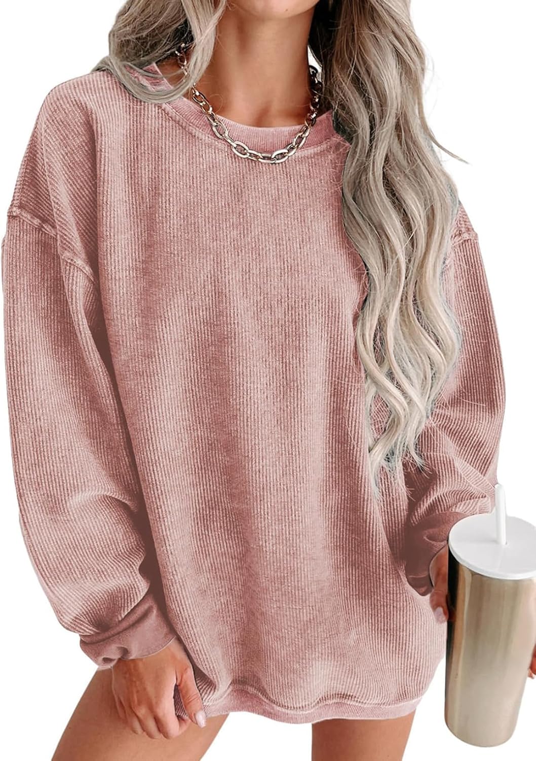 Detalle de SHEWIN Women's Oversized Sweatshirt, Corduroy