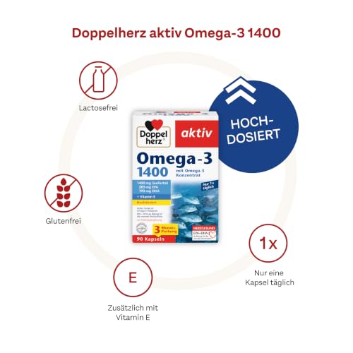 Detalle de Doppelherz Omega-3 1400 – Hochdosiertes Seefischöl-Nahrungsergänzungsmittel mit Vitamin E