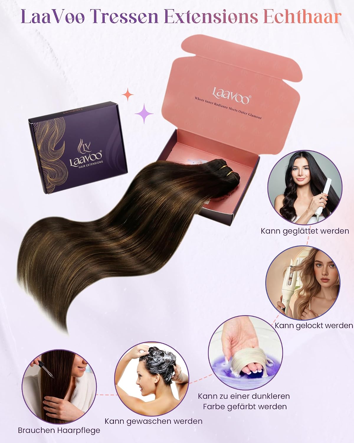 Thumbnail 4 de LaaVoo Tressen Echthaar Extensions 50 cm