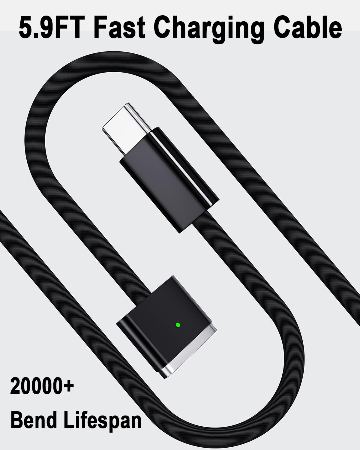 Detalle de Brekiya 2026 USB‑C to M3 Cable for MacBook Pro/Air – 2m, 140W PD, Magnetic Snap & Braided Build
