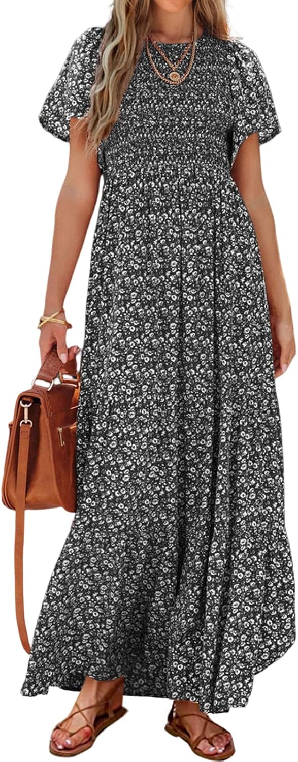 Detalle de PRETTYGARDEN Women's 2026 Summer Flutter Sleeve Floral Maxi Dress