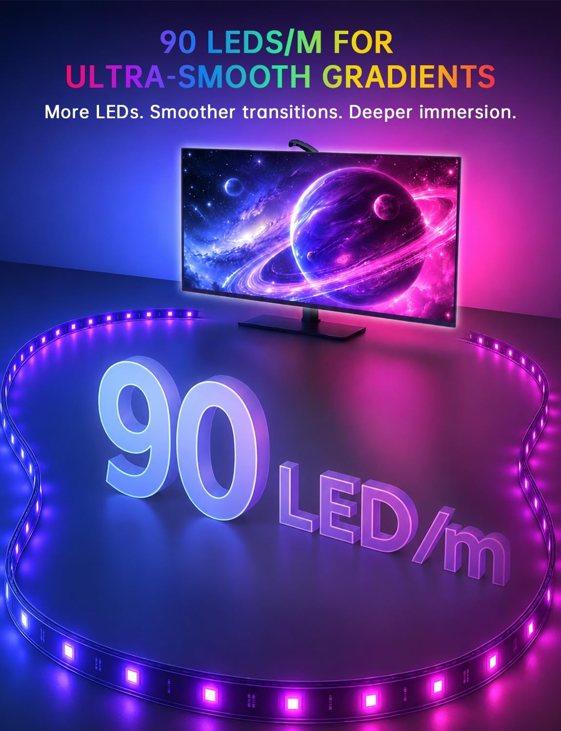 Detalle de FFJ TV LED Backlight with Sensor, 14.7ft RGB Strip for 55–65-Inch TVs