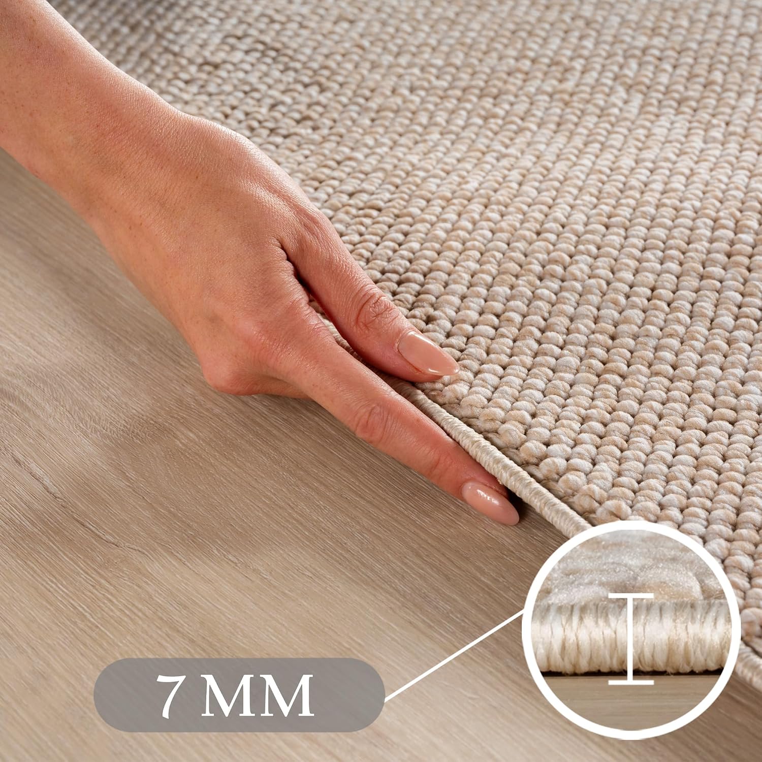 Detalle de SIMPEX Teppich Creme 160x230 – Bouclé im skandi-Look, pflegeleicht & weich
