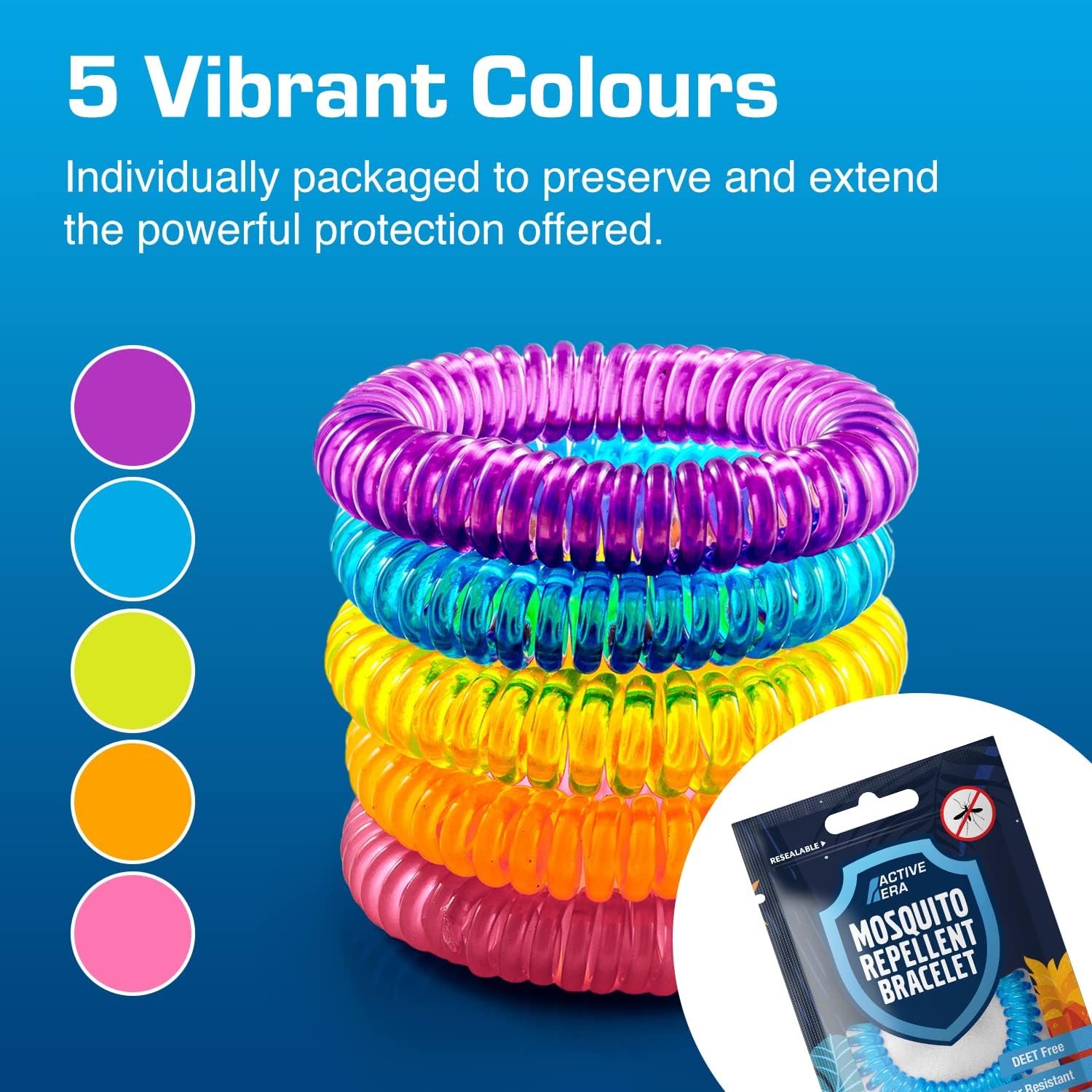 Detalle de Active Era Active Era Mosquito Repellent Bracelet 12 Pack (DEET-free) – waterproof insect & midge bands for adults and kids 3+