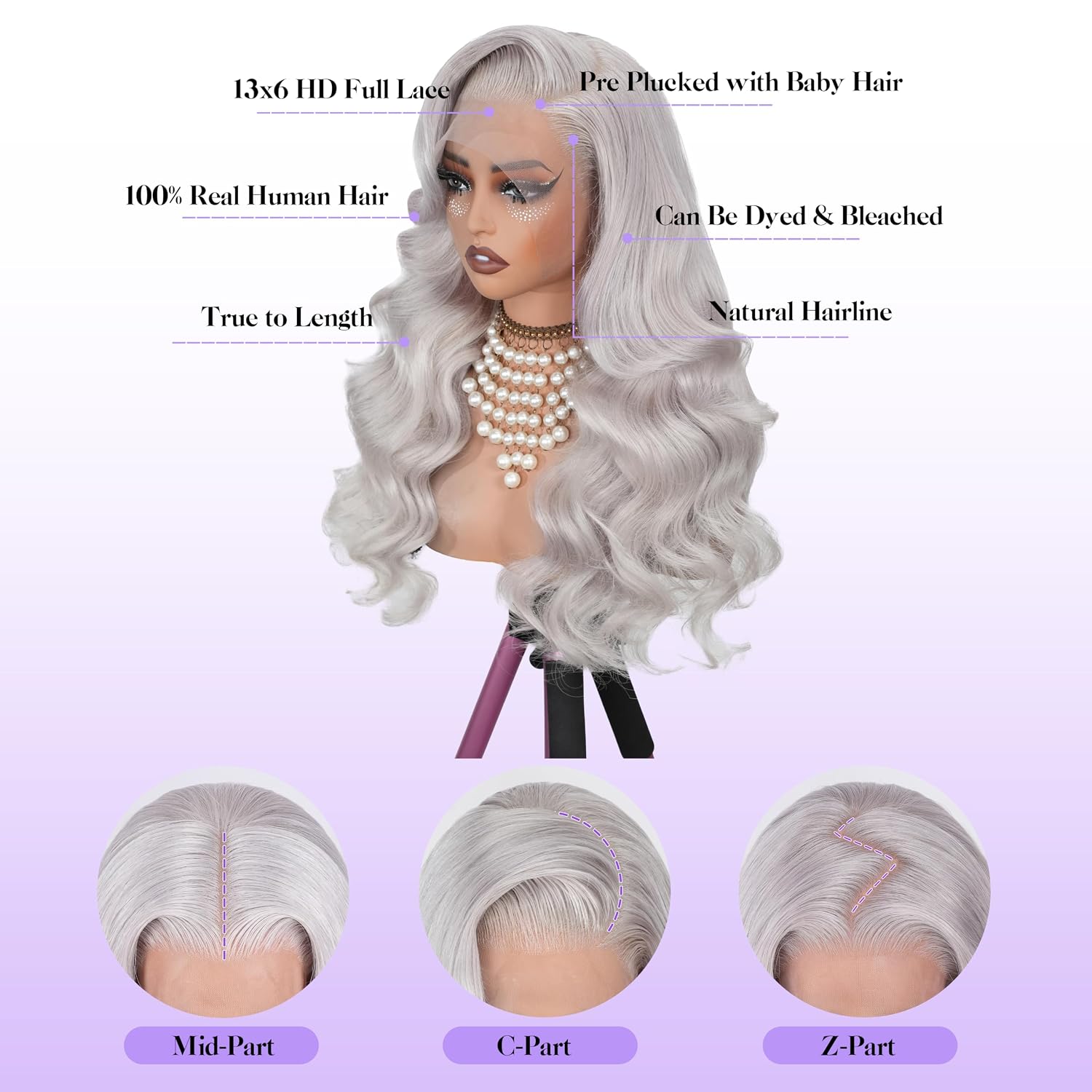 Thumbnail 1 de KingSup Grey Human Hair 13x6 HD Lace Body Wave Wig (250 Density) — 30 Inch